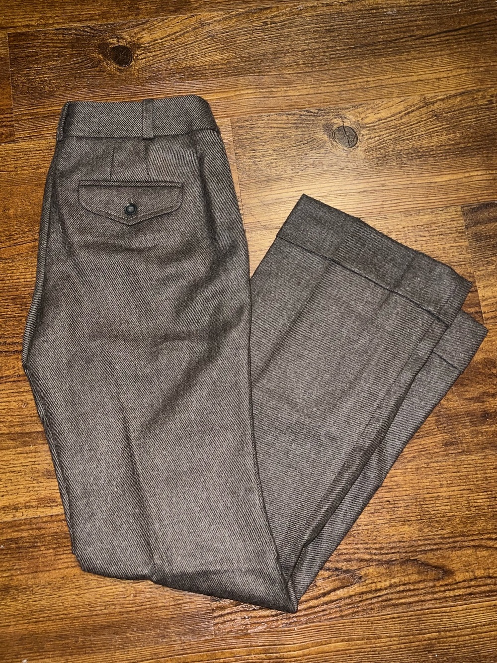 LOFT Brown Bootcut Wool Blend Wide Leg Tweed Trousers Cuffed Dress Pants Size 0